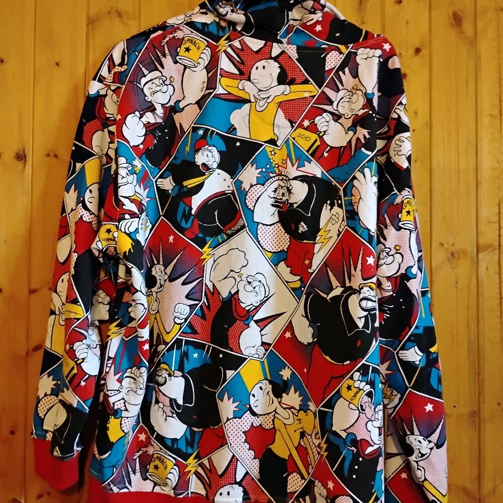 Men's Multicolor XL Popeye The Sailor Man All Over Print Hoodie AOP Licensed